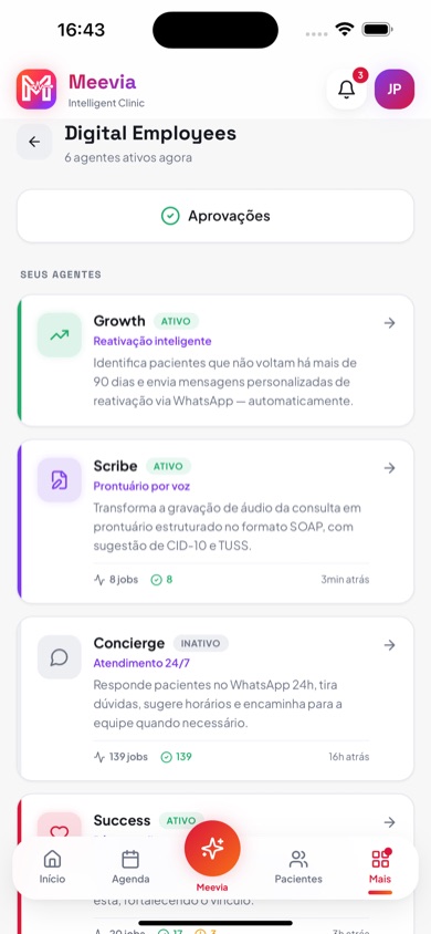 Tela de Empregados Digitais do app Meevia
